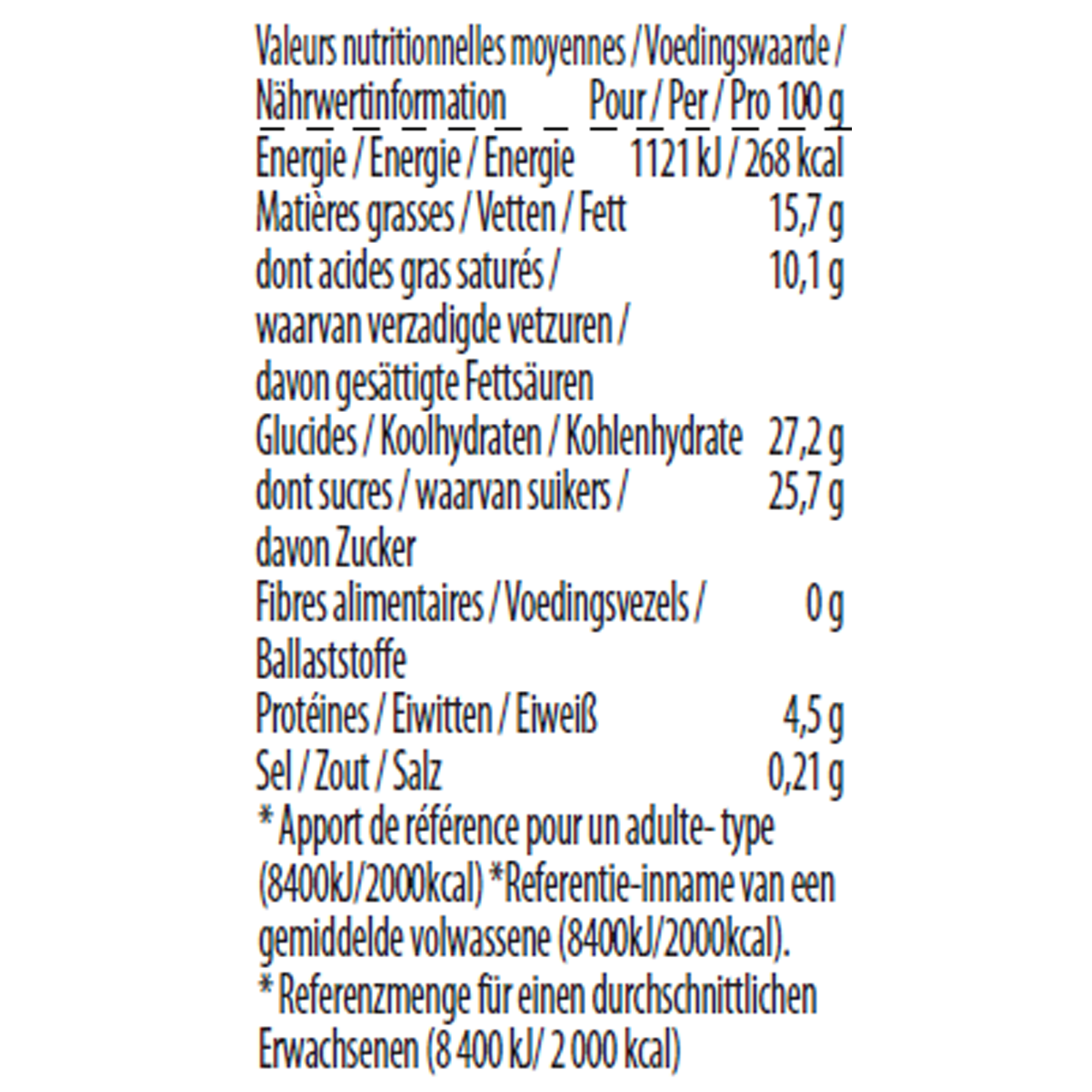 dulce de leche minicup nutrition